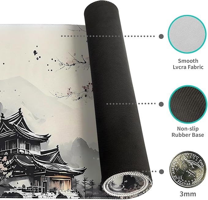 Gaming Mouse Pad Desk Pad XL Large Mouse Mat Keyboard Mat Office Desk Decor AccessoriesKeyboard Mat Office Desk Decor Accessories (Black and White Ink Painting)