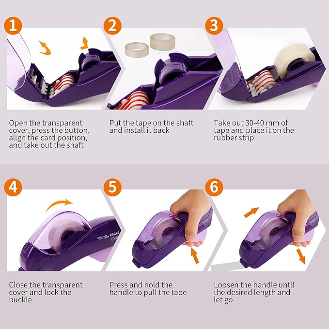 Eagle Automatic Tape Dispenser, Tape Gun, Single Handheld Design, Free 1 Roll of 0.5 Inch (12 mm) and 1 Roll of 0.75 Inch (19 mm) Tapes (Purple)