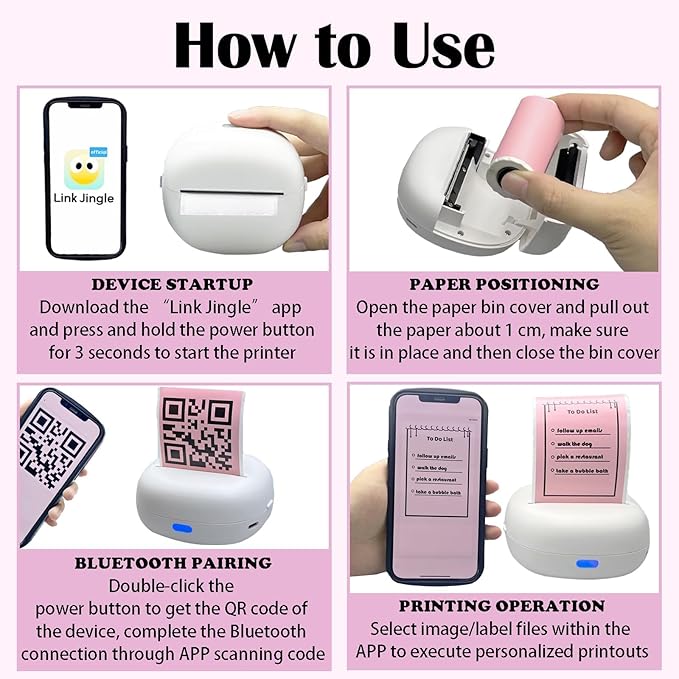 Sticker Printer, Portable Thermal Sticker Maker with 6 Rolls Paper, Mini Bluetooth Label Maker Machine for Study Note, Teacher, Home, School, DIY Creations, Memo