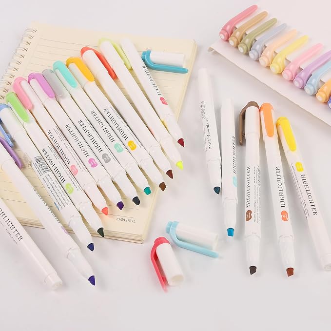 Pastel Highlighters - 10 Pcs Assorted Colors Dual Tip Real Mild Highlighter Markers, Chisel & Fine Tips for Bible Journaling, Note Taking, School Supplies, No Bleed