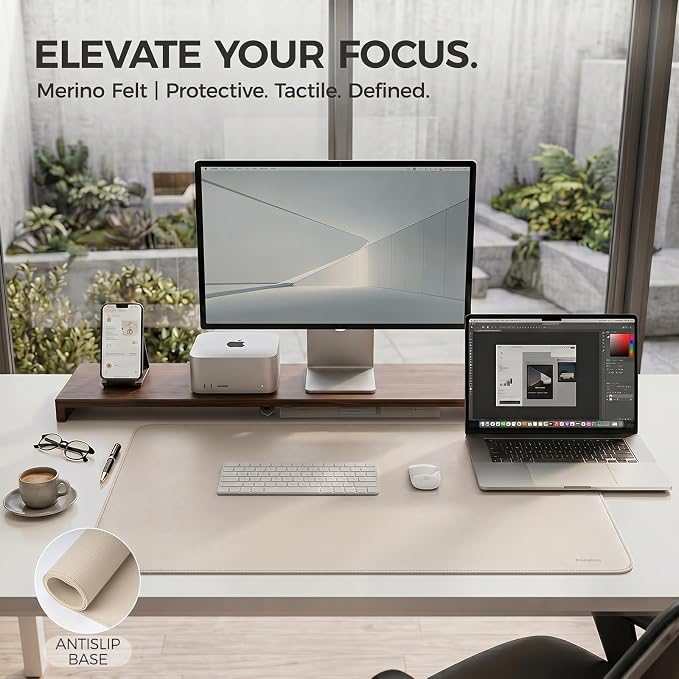 Large Desk Pad Non-Slip Desk Mat Protector for Keyboard Mouse Waterproof Vegan Leather Surface Faux Leather Laptop Mat Smooth Mouse Pad Premium Gift Tube Warm Beige 23.6" x 13.7"