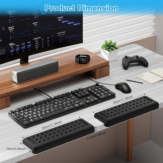 Leolee L-Shaped Desk Elbow Pads for Desk, Black Memory Foam Arm Rest | for Desk with Non-Slip Base, Ergonomic Desk Edge Cushion, Wrist Rest for Computer Keyboard, Typing, Office, Home (2 Piece)