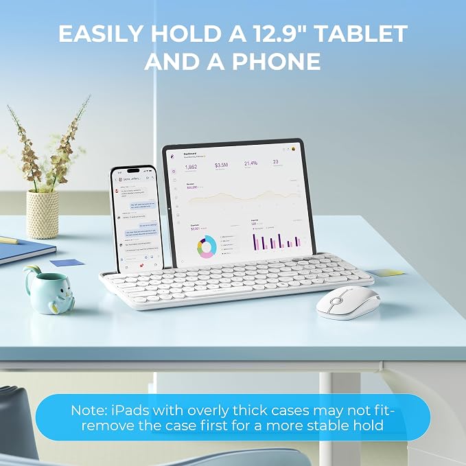 seenda CTU-301 Bluetooth Keyboard and Mouse Combo for iPad,White | Bluetooth+2.4G combo with tablet holder, full-size keys and quiet clicks for iPad, iPhone, Mac, Windows and Android.