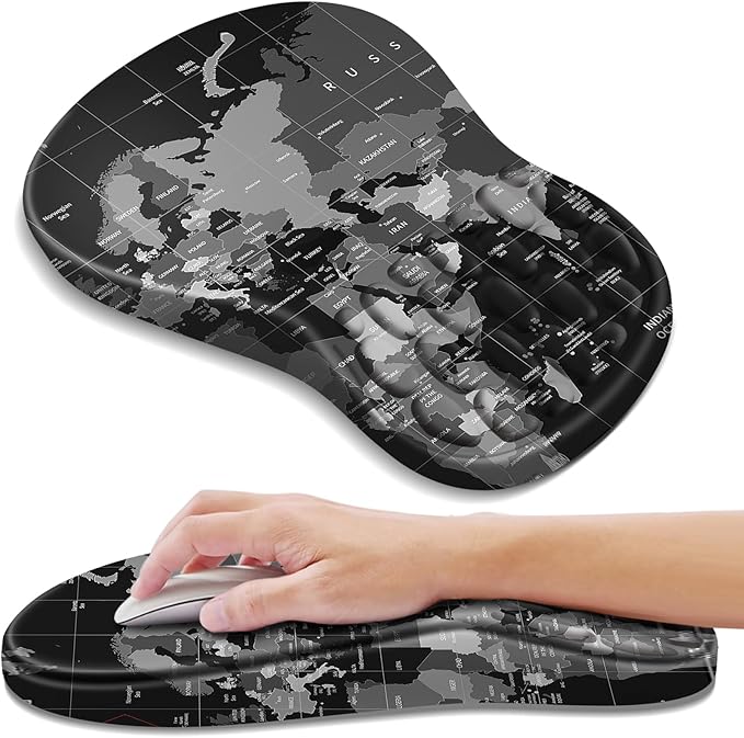YIWEI Ergonomic Mouse Pad with Wrist Rest - Comfortable Office Mousepad with Memory Foam Wrist Support for Carpal Tunnel Relief, Mouse Pads with Non-Slip Base for Gaming and Home (World Map)