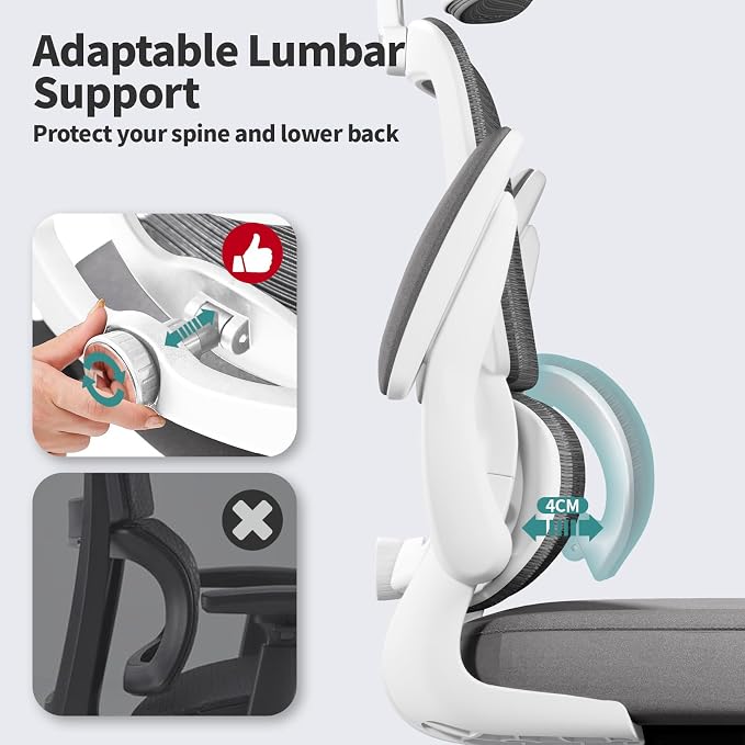 TRALT Office Chair Ergonomic Desk Chair - Gaming Chair with Lumbar Support (4, White) | 330 LBS Home Office Desk Chairs with Headrest, Reading Chair with Flip-up Armrests, Comfortable Computer Chairs (4, White)