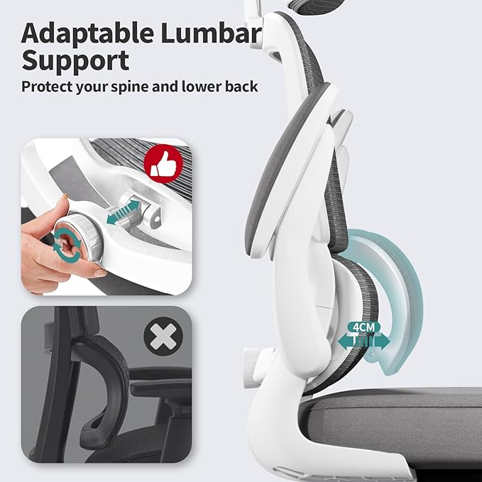 TRALT Office Chair Ergonomic Desk Chair - Gaming Chair with Lumbar Support (6, White) | 330 LBS Home Office Desk Chairs with Headrest, Reading Chair with Flip-up Armrests, Comfortable Computer Chairs (6, White)