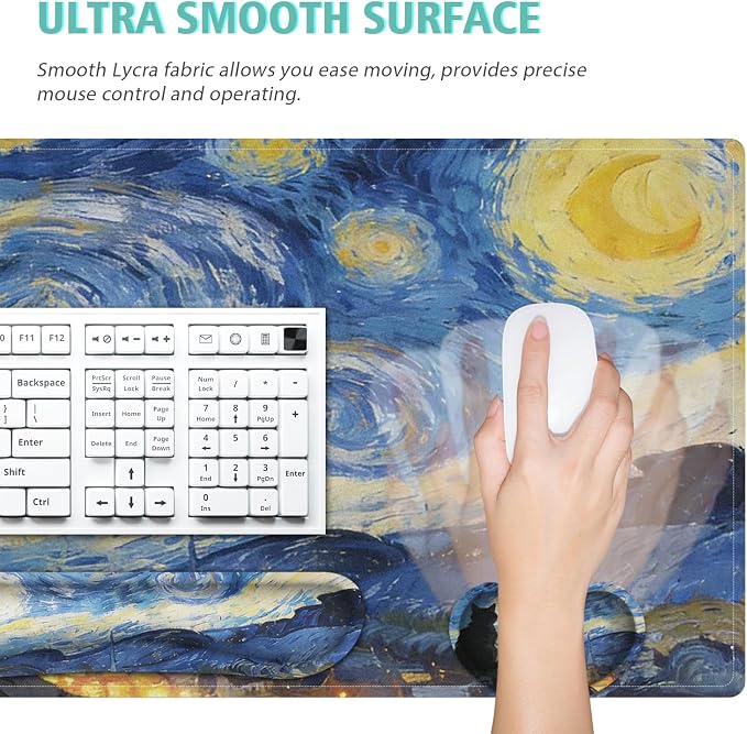 Mouse Pad Set Large Desk,Keyboard Mouse Pad Anime Mousepad with Non-Slip Base and Stitched Edge Mouse Mat Desk Pad 35.4 x 15.7 Mouse Pads for Desk Home Office (Sky Cat)
