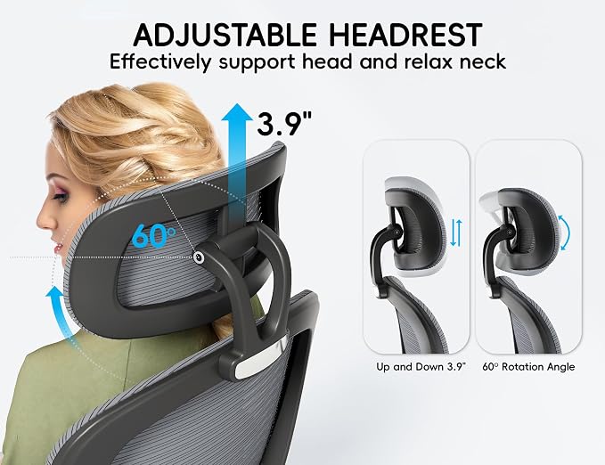 TRALT Office Chair - Ergonomic Desk Chair with Headrest Support for Adults | Home Office Desk Chair with Lumbar Support - Ergonomic Mesh Chairs 330 lb Wide Seat with Lumber Comfy Desk Chair(Black Grey)