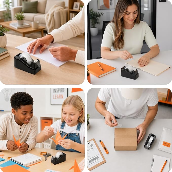 Lightweight Desktop Tape Dispenser, 6 Rolls Tape, 1-Inch Core | Tape Holder with Stable Non-Skid Base, 0.71 in x 1000 in per Roll, for Office Home School & Travel