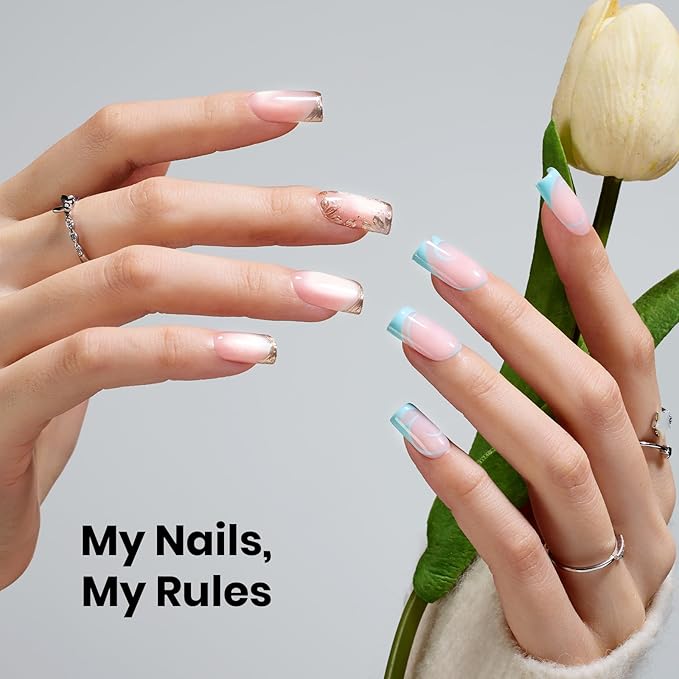 Beetles Gel Nail Tips Square Short, 320pcs 16 Sizes(00-14), Flat-X Pre-Etched Half Matte Full Cover Soft Gel Nail Tips, Natural Clear Press on False Nail Supplies, Easy DIY Nail Extension Salon Art