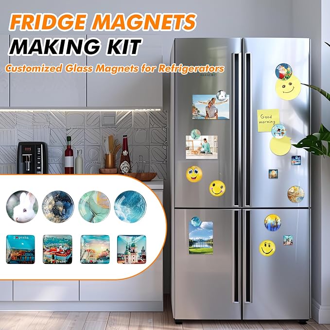 Aertiavty 120 Pcs Fridge Magnets Making Kit, 1.2 Inch Glass Magnets for Refrigerator, Locker, Whiteboard, Office, Kitchen, Decorative Magnet (60 Square Magnet+60 Glass+Clear Adhesive Dots)
