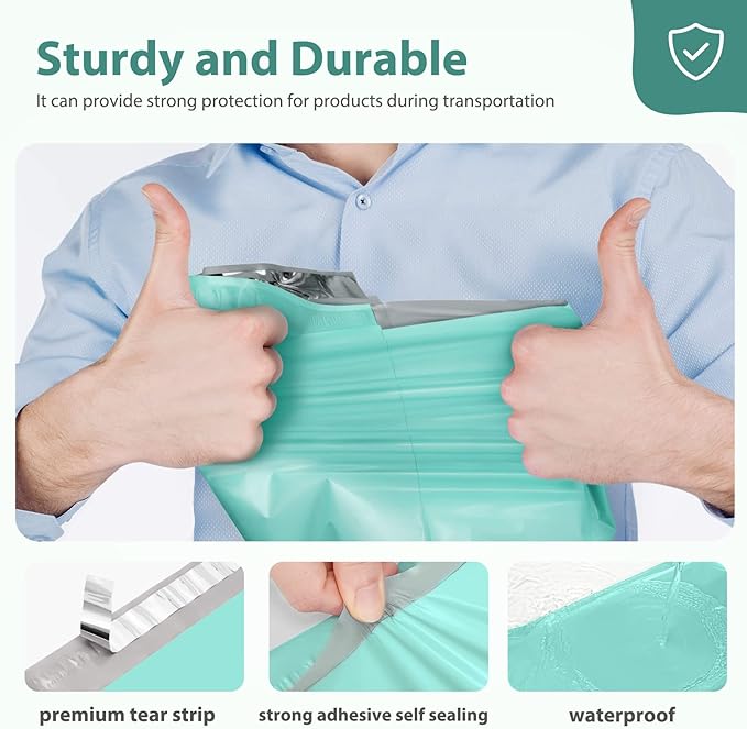 Fuxury Poly Mailers 10x13 Inch 50 Pcs, Waterproof Shipping Bags for Clothing, Strong Adhesive Shipping Envelopes for Small Business Suppliers, Self Seal Mailers Poly Bags Mailing Envelopes Green