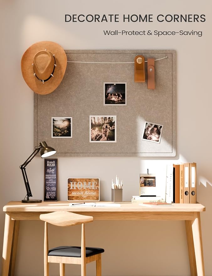 Fluxynara 47.2" x 35.4" Large Bulletin Board, Taupe | Cork Board Alternative with 24 Removable Adhesive Tabs, Foldable Felt Pin Board for Home, Office, Classroom & Dorm