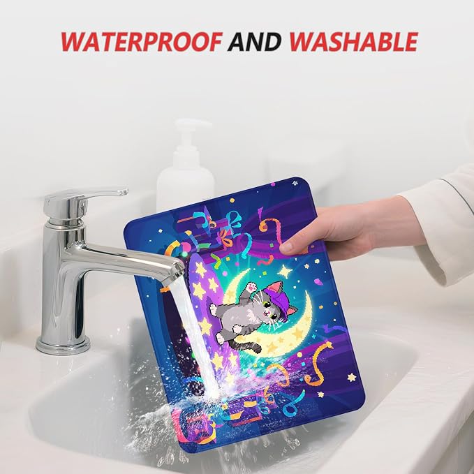 ITNRSIIET Mouse Pad Non-Slip Rubber Base Smooth Surface Stitched Edges Waterproof Durable Compatible with All Mice for Office & Gaming, Desk Accessory, 10.2x8.3x0.12 inch, PixelPartyCat