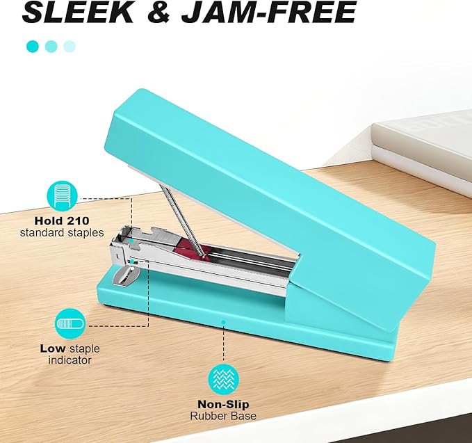 Office Desktop Stapler - 25 Sheet Capacity with 830 Staples and Staple Remover,Staplers for Desk,Non-Slip for School, Home, Green