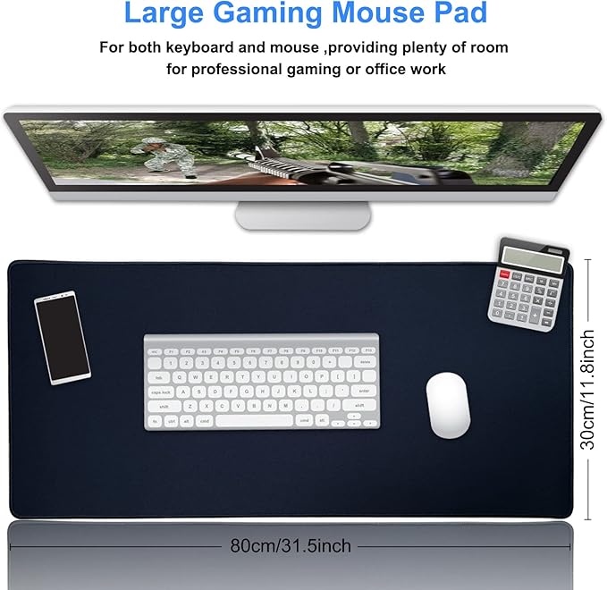 Gaming Mouse Pad,Hosimoln Large Mouse Pad Size 31.5x11.8 Thickness 0.12 inches,Premium-Textured Non-Slip & Waterproof Computer Mousepad with Stitched Edges for Gaming, Office & Home-80x30 Black001