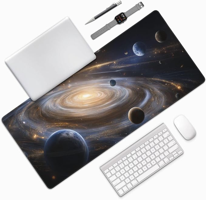 XXL Gaming Mouse Pad 35.4x15.7 Inch, Large Extended Desk Mat | Galaxy Space Design, Non-Slip Rubber Base, Water-Resistant Surface and Stitched Edges for Gaming, Office & Home