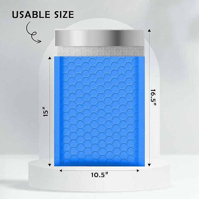 Yens Poly Bubble Mailers 10.5x16 10 Pack Blue Waterproof Self Seal Adhesive Shipping Bags, Cushioning Padded Envelopes for Shipping, Mailing, Packaging Usable 10.5x15