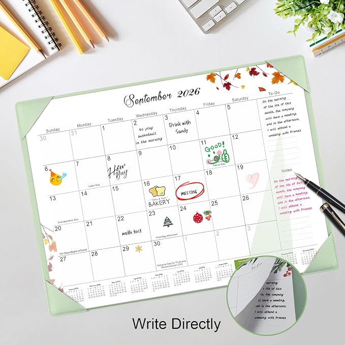 Gannyfer Desk Calendar 2026-2027 with Desktop Mat, Simplified Large 22" x 17" Desktop Pad Calendar, 18 Month Desk Calendar July 2026-Dec 2027, Office Supplies Perfect for Home School and Office - Green