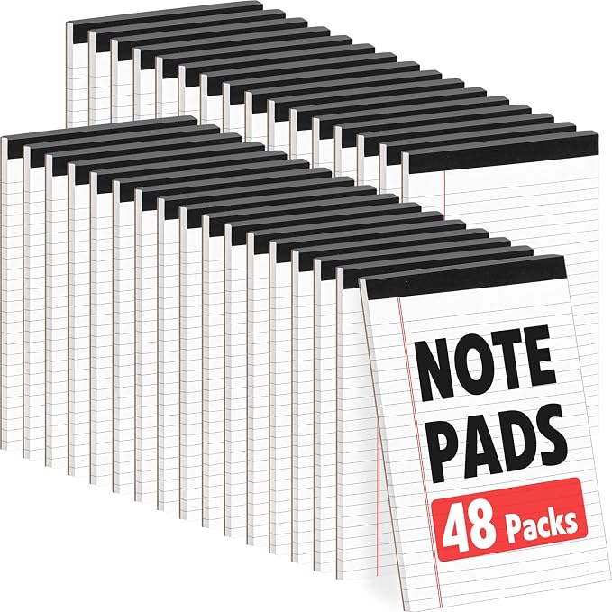 YesBes 48 Pack Note Pads Bulk, Small Legal Pads 5" x 8" Narrow Ruled Lined Writing Pad, 30 Sheets (60 Pages) Notepad for Office Home School, Perforated, Office Supplies