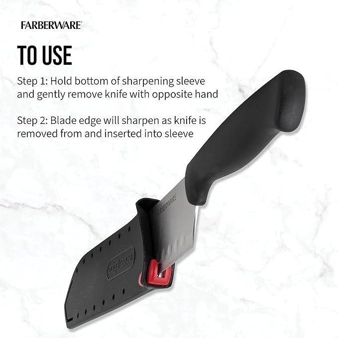 Farberware Edgekeeper 5-Inch Santoku Knife with Self-Sharpening Blade Cover, High Carbon-Stainless Steel Kitchen Knife with Ergonomic Handle, Razor-Sharp Knife, Black