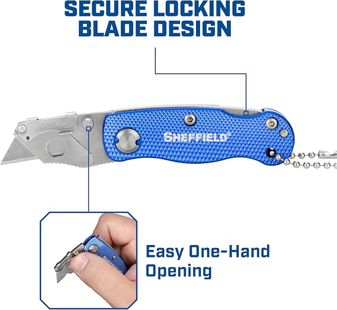 Sheffield Utility Knife, Mini Box Cutter with Aluminum Handle and Keychain | Mini Utility Knife Accepts Mini Utility Blades for Home, Office, Trades, and Warehouse Use