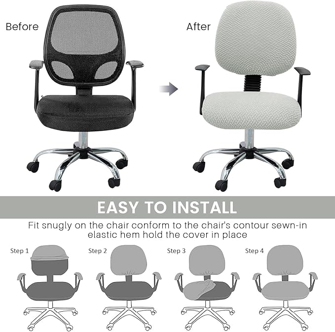 MIFXIN Computer Office Chair Cover Stretch Elastic Slipcover 2 Piece Stretchable Jacquard Computer Chair Seat Cover Furniture Protector for Office Home, Only Covers, NO Chair (Light Grey)