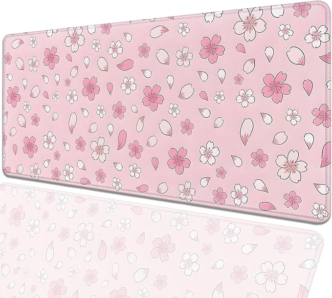 Japanese Cherry Blossoms Extended Desk Pad Mouse Pad,Large Gaming Floral Mouse Mat with Stitched Edges,Non-Slip Rubber Base Mousepad for Office Computer Keyboard Laptop Home(27.5X11.8 in)