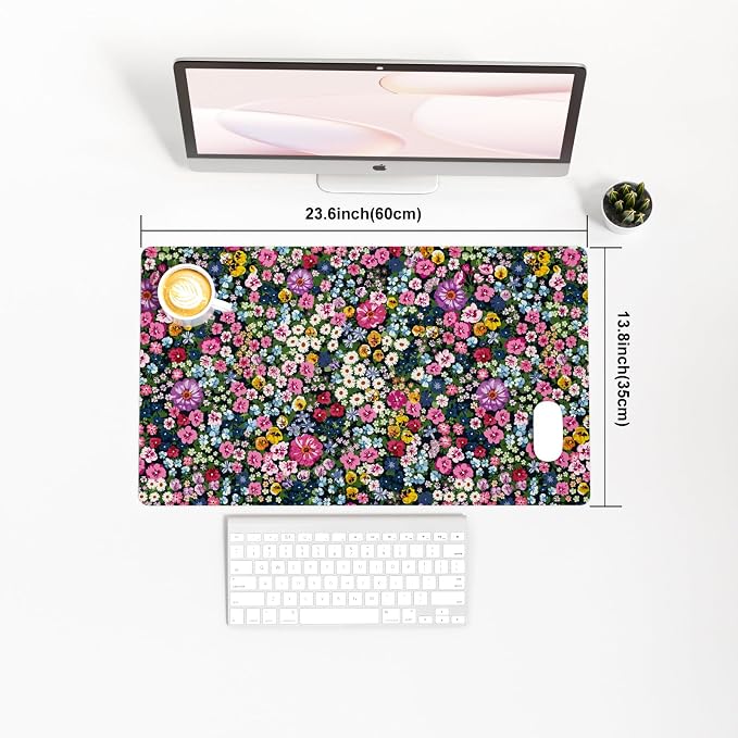 Colorful Star Large Mouse Pad, Floral Desk Mat Office Supplies, Waterproof Faux Leather Big Gaming Mousepad for Women Girls, Blooming Flowers Desk Pad Home Office Décor Accessories 23.6" x 13.8"