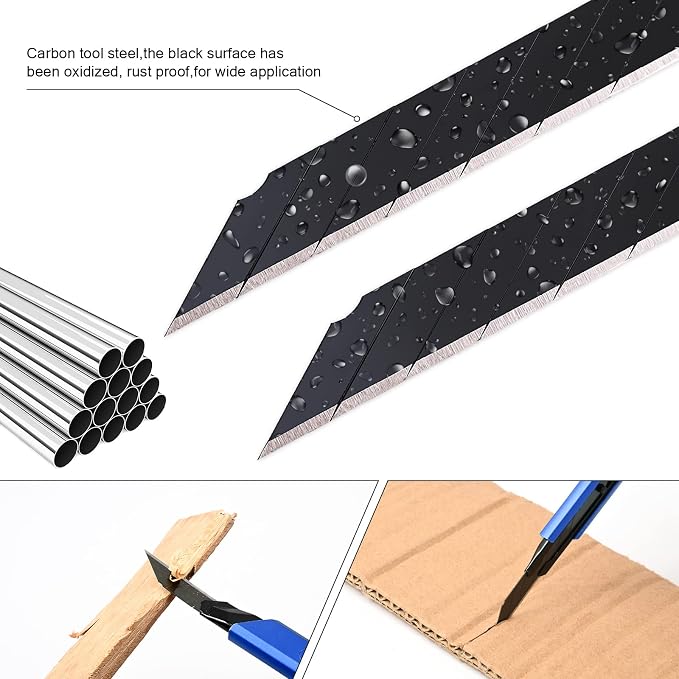 FOSHIO Retractable Utility Knife with 30 Degree Snap Off Blade 9MM, Box Cutter for Carton, Cardboard and Box, Office and Home Use, 3 Pack Blue Aluminum Handle Knife with Extra 30 Replacement Blades