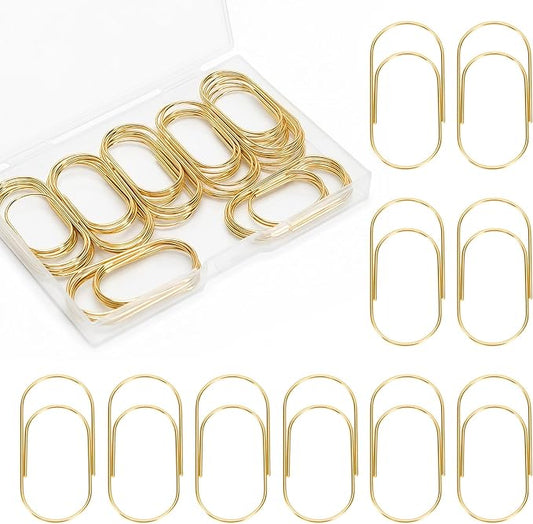 50 Pcs Jumbo Paper Clips 2 Inch (50mm), Large Gold Paperclips, Non-Skid Smooth Steel Wire, Oversized Wide Clips for Office School Planner Bookmarks