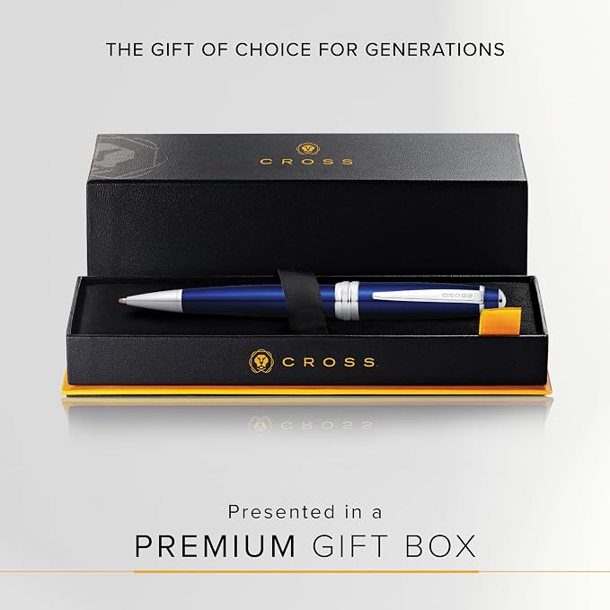 Cross Bailey Blue Lacquer Ballpoint Pen, Medium Point, Black Ink | Ballpoint Pen, Refillable for Long-Lasting Use, Smooth Ink Flow, Comfortable Grip, Premium Gift Box, Medium Point Refill