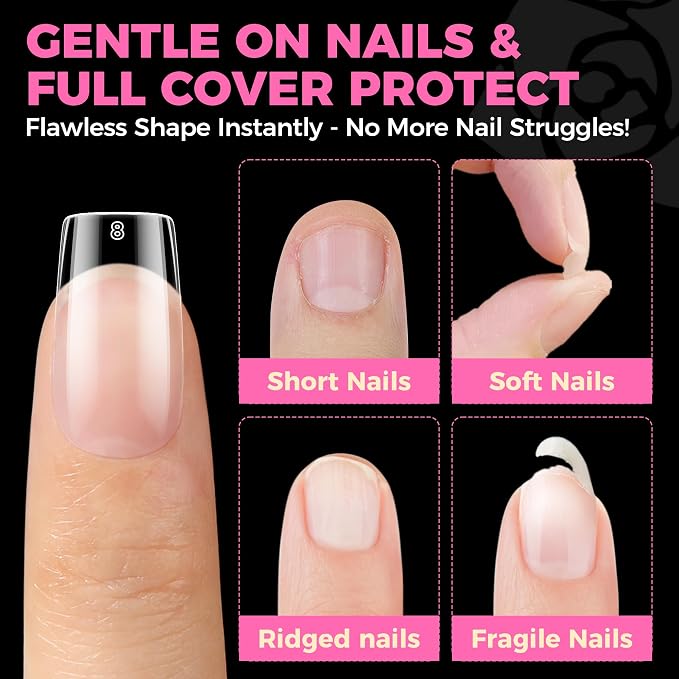 UNA GELLA Nail Tips Square 504PCS Short Square Nail Tips Pre Etched | Gel Fake Nails Tips, No C Curve For Women DIY Nail Extension Press ons Salon Home Full Cover Soft Acrylic False Tips 12 Sizes
