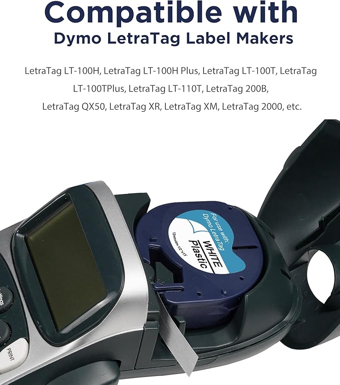 6-Pack 91331 Plastic White Label Tape Replacement for Dymo Letratag Refills 12mm x 4m 1/2 Inch x 13 Feet Work with DYMO LetraTag LT-100H LT-100T QX50 Label Makers