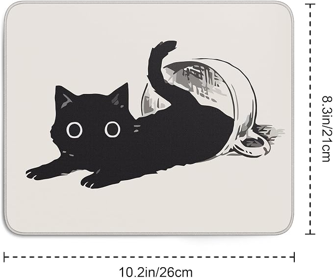 Cute Black Cat Mouse Pad,Kawaii Anime Cat Mouse Pads for Wireless Mouse Desk Accessories,10"X8" Travel Mousepad with Non-Slip Rubber Base, Stitched Edge Mouse Pads for Desk,Computers,Laptop,Office