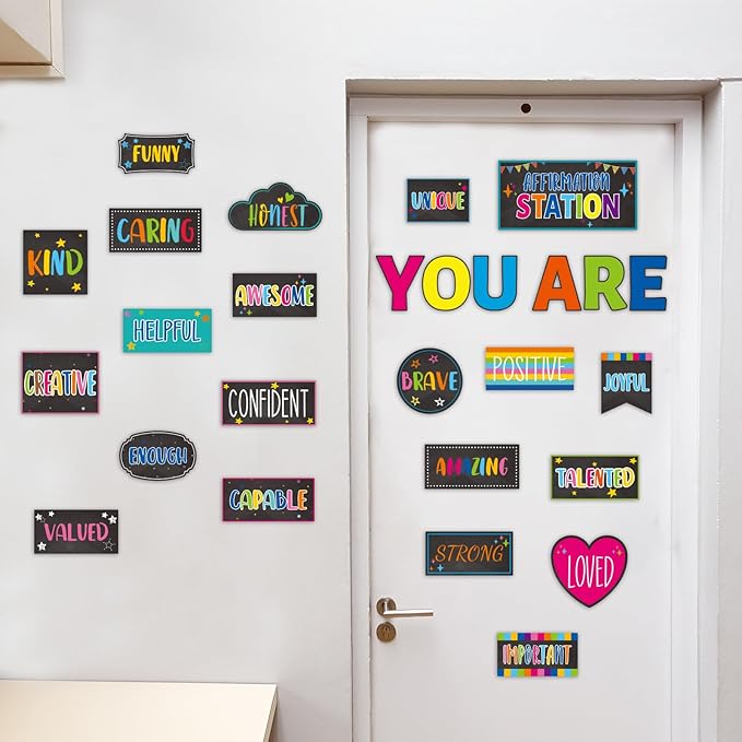 Classroom Affirmation Station Bulletin Board Set Motivational Bulletin Board for Classroom Door Decorations Mental Health Posters Positive Affirmations Cutouts for Teachers School Chart Wall Supplies