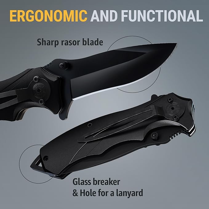 Pocket Knife for Men - Best Knife with Glass Breaker and Pocket Clip - Cool Folding Knives for Tactical, EDC, Camping - Multifunction Bike Tools - Birthday Gifts for Husband, Boyfriend, Dad 6495 B