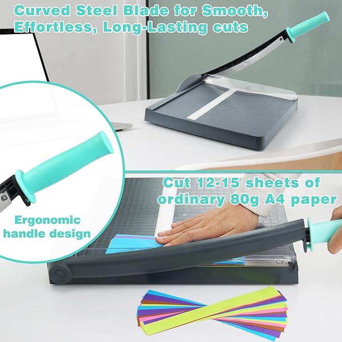Guillotine Paper Cutter, A4 Paper Cutter, Heavy Duty Paper Trimmer with Safety Guard, 12" Cut Length Cutting Board, 16 Sheets Capacity, for Cardstock, Photos, Scrapbooking, Office, Classroom