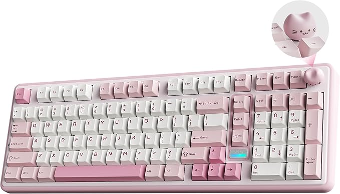 YUNZII B98 PRO 96% Wireless Mechanical Keyboard(Pink, Candy Switch) | QMK/VIA, with Numpad, Dual-Style Knob Design, Creamy Pre-Lubed Switches, Hot Swap, Gasket Mount, RGB for Gaming/Win/Mac