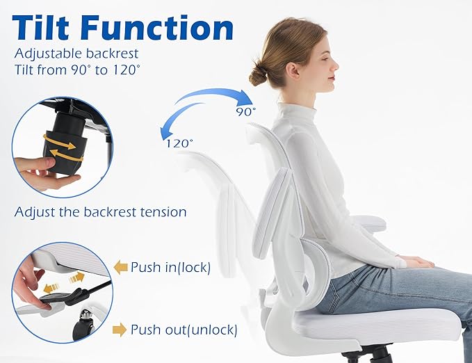 TRALT Ergonomic Office Chair Desk Chair with Adjustable Lumbar Support | Desk Chair Comfy with Flip-up Armrests Ergonomic Chair - Mesh Computer Chairs for Adults, 330lbs, PU Leather (White, 1)