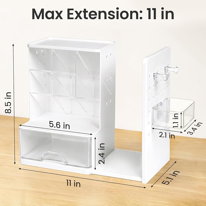 Sooez Desk Organizer with Bookends, Pegboard & Drawer, Pen & Pencil Holder | Desk Accessories with 5 Compartments, Teacher School Office Supplies, Dorm Room Organization Storage for Sticky Notes, Black