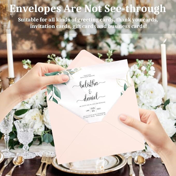 100 Pack A7 Envelopes, Blush Pink Greeting Card Envelopes Self Seal, 5.24 x 7.24 in Envelopes for Birthday Graduation Baby Shower Wedding Invitation Cards