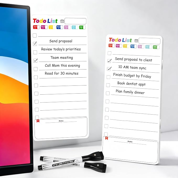 Office Supplies Desk Accessories 2pcs Computer Monitor Magnetic Memo Board | 2pcs To Do List Dry Erase Magnetic Memo Board Planer, Sticky Note Holder with 2 Markers