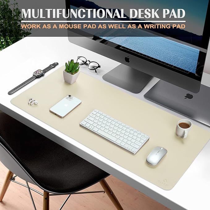 K KNODEL Extra Large Desk Mat, Leather Mouse Pad (35.4"x17", Ivory Cream) | Desk Pad, Keyboard Pad, Computer and Laptop Mat, Desktop Protector and Cover, Writing Pad and Blotter for Home Office