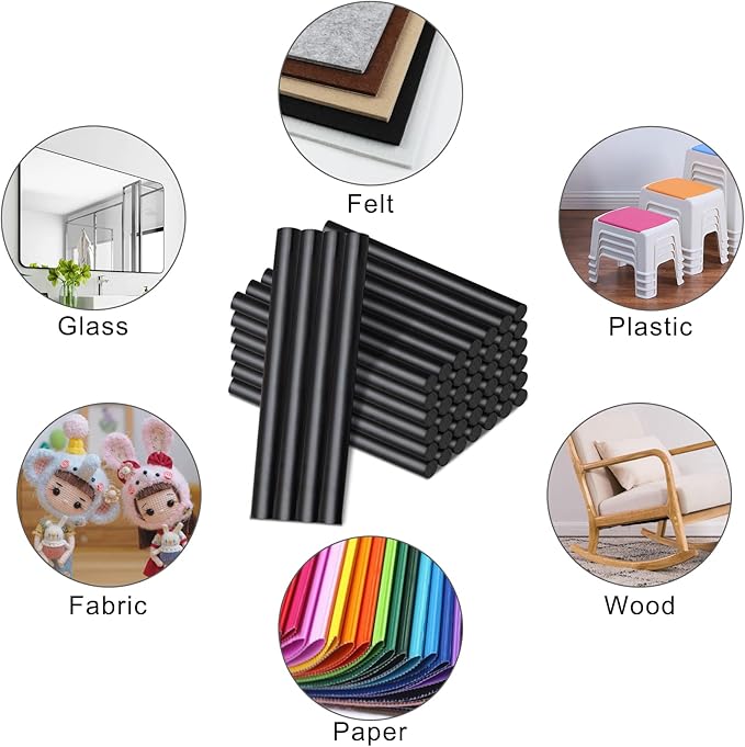 Manarty Black Hot Glue Stick, 48 PCS 0.27" Dia x 4" Long Mini Hot Melt Glue Sticks Colored, Adhesive EVA Glue Sticks for Sealing Repairing Stamp DIY Art Handmade Car Craft Decoration Office Project