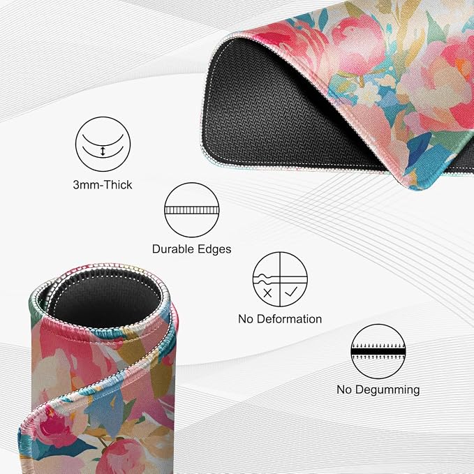 JIKIOU 3 Pack Mouse Pad with Stitched Edge, Portable Size-10.2x8.3in Peony | Anti-Fray, Comfortable Smooth Lycra Surface, Non-Slip Rubber Base, Machine Washable Fade-resistant, Compatible with All Mice