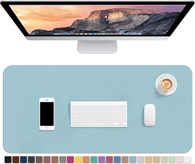 Hsurbtra Desk Pad, 30" x 14" PU Leather Desk Mat, XL Extended Mouse Pad, Waterproof Desktop Blotter Protector, Non-Slip Ultra Thin Large Laptop Keyboard Writing Mat for Office Home, Lake Blue