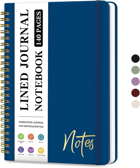 Lined Spiral Journal Notebook for Women, A5 College Ruled Journals for Writing, Hardcover Notebooks for Work, Note taking and Office School Supplies,140 Pages - Navy Blue