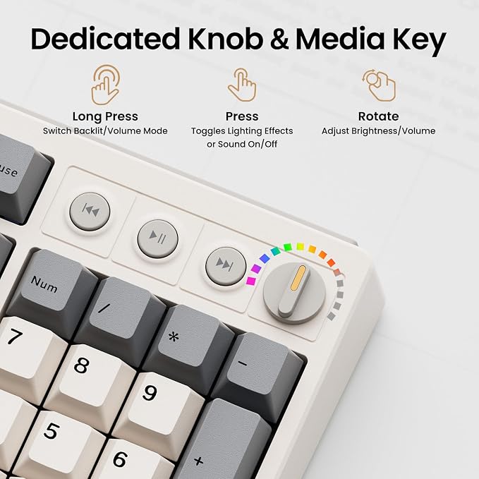 Kisnt KN104 Wireless Mechanical Keyboard for Office& Gaming | 100% Full Size with numpad, Bluetooth/2.4GHz/USB-C, Custom RGB, Hot-Swappable, Knob Control, Creamy Sound with Linear Switch