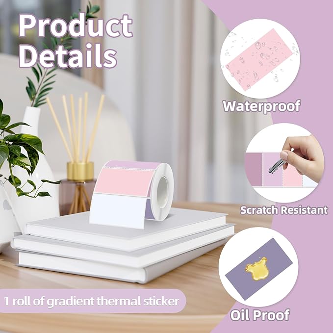 Starboling 2x1 Thermal Labels,Address Barcode Self-Adhesive Thermal Printer Stickers for Logo Design,Name/Price Tag,Address（Pink Gradient）